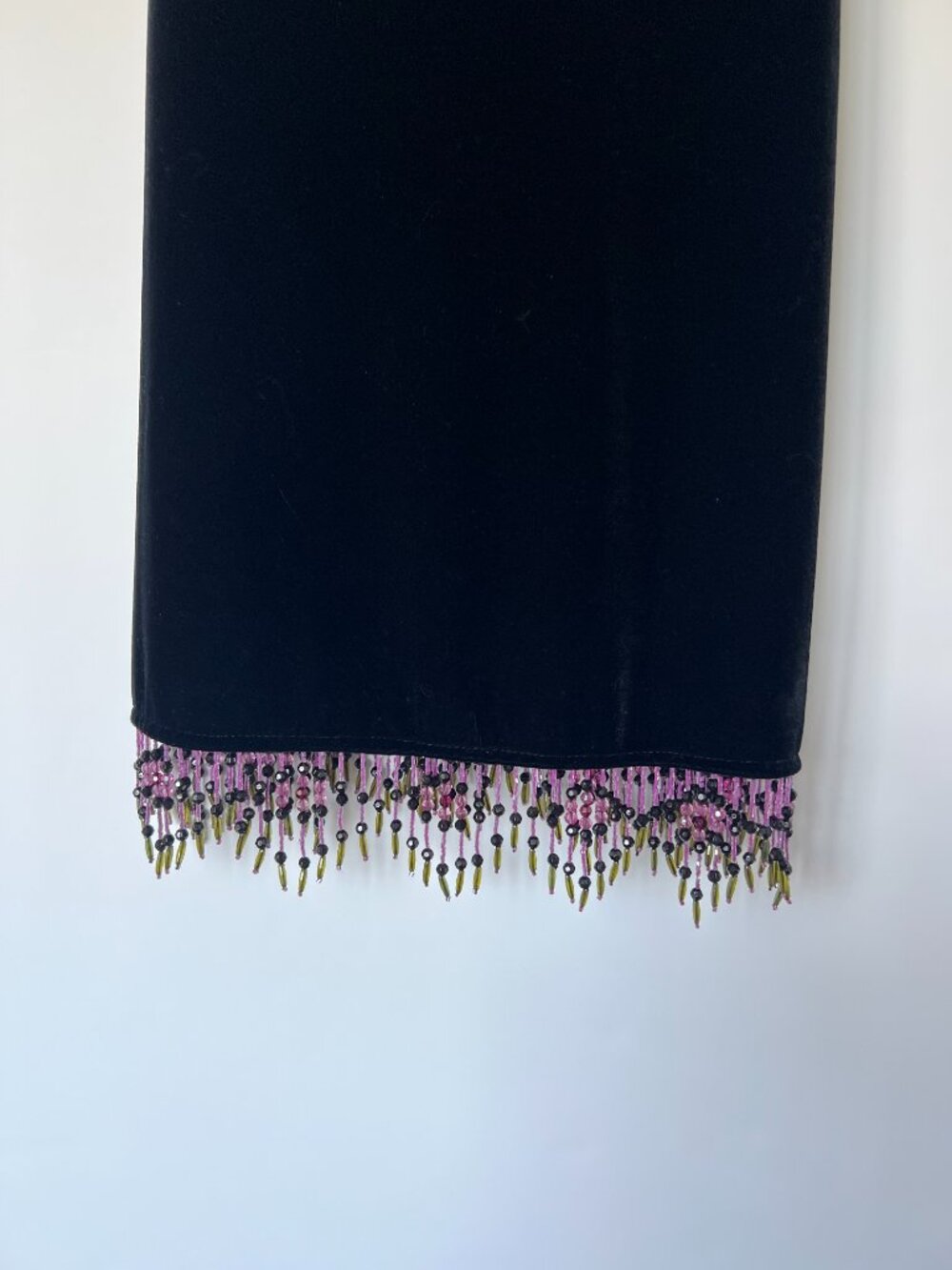 Vintage Y2K Betsey Johnson Black Velvet Beaded Fringe Dress S - Picture 3 of 13